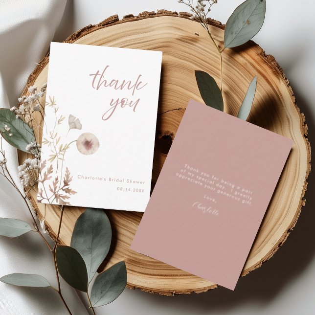 Botanical Flowers Blush Pink Bridal Shower Thank You Card (Creator Uploaded)