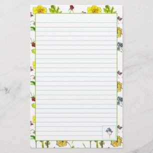 Botanical Flowers Daffodils Pansies Lined Stationery