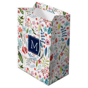 Botanical Flowers & Leafs, Cute Colourful Pattern Medium Gift Bag