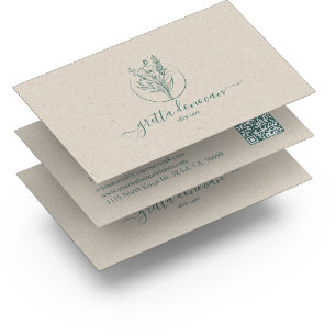 Botanical flowers logo beige craft paper back business card