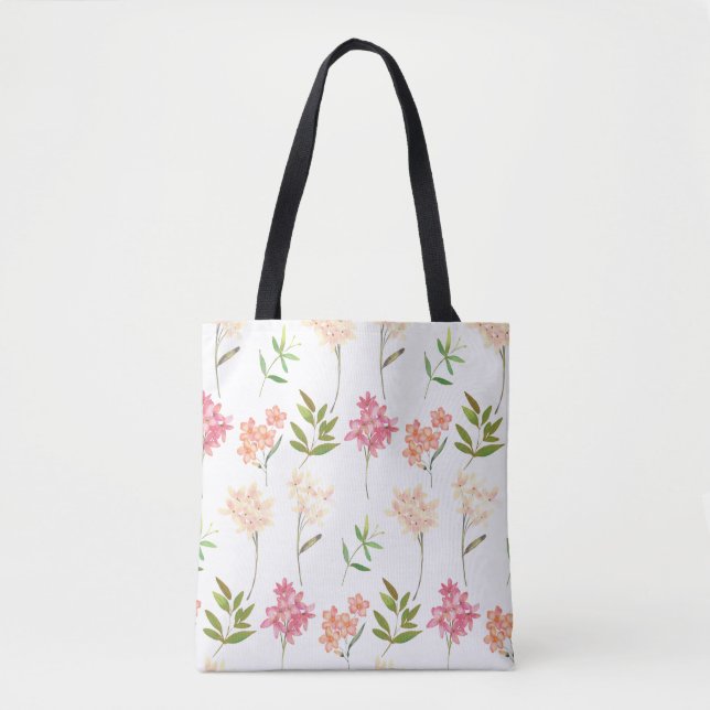 Botanical flowers print traditional cottage style tote bag (Front)