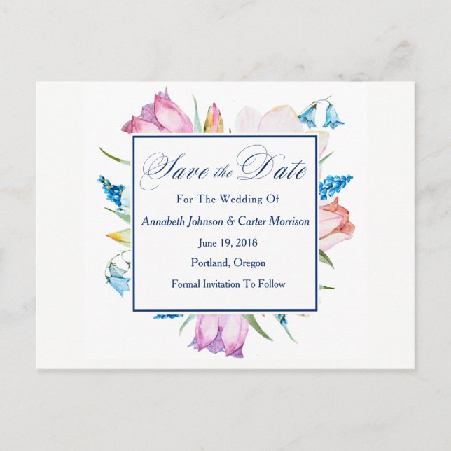 Botanical Flowers "Save The Date" Announcement Postcard (Front)