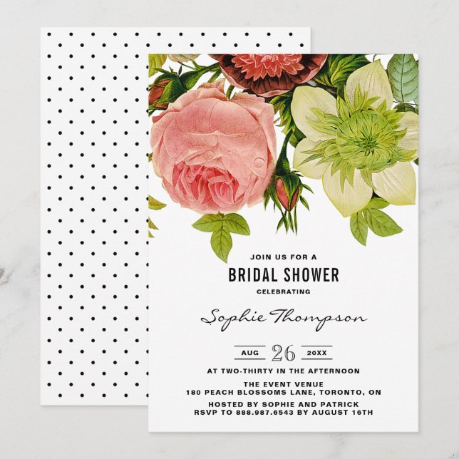 Botanical Flowers Vintage Bridal Shower Invitation (Front/Back)