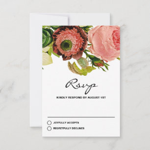 Botanical Flowers Vintage Wedding RSVP Card