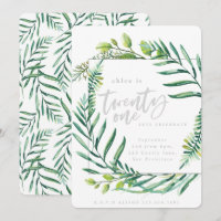 Botanical foliage 21st birthday invitation