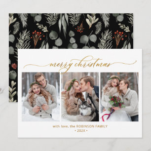 Botanical Foliage 3 Multi Photo Merry Christmas  Holiday Card