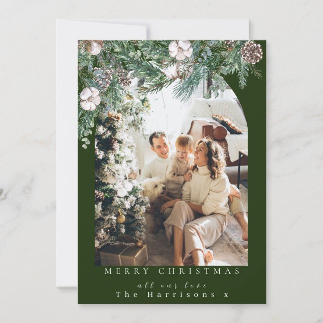 Botanical Foliage Arch 1 Photo Merry Christmas  Holiday Card (Front)