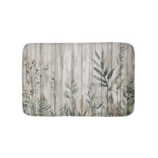 Botanical Foliage Farmhouse Barn Wood look Bath Mat