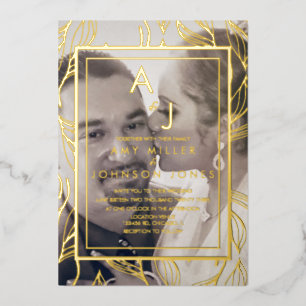 Botanical Foliage Gold Photo Wedding Pressed  