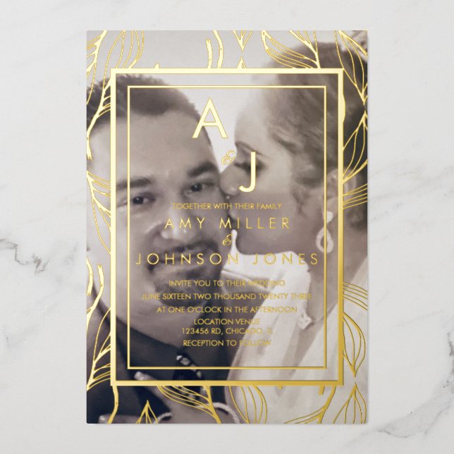 Botanical Foliage Gold Photo Wedding Pressed   (Front)