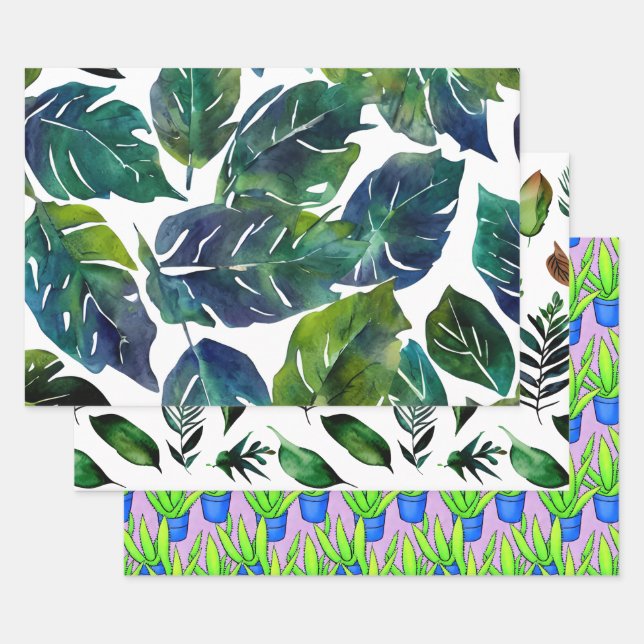 Botanical Foliage Green Leaves Wrapping Paper Sheet (Set)