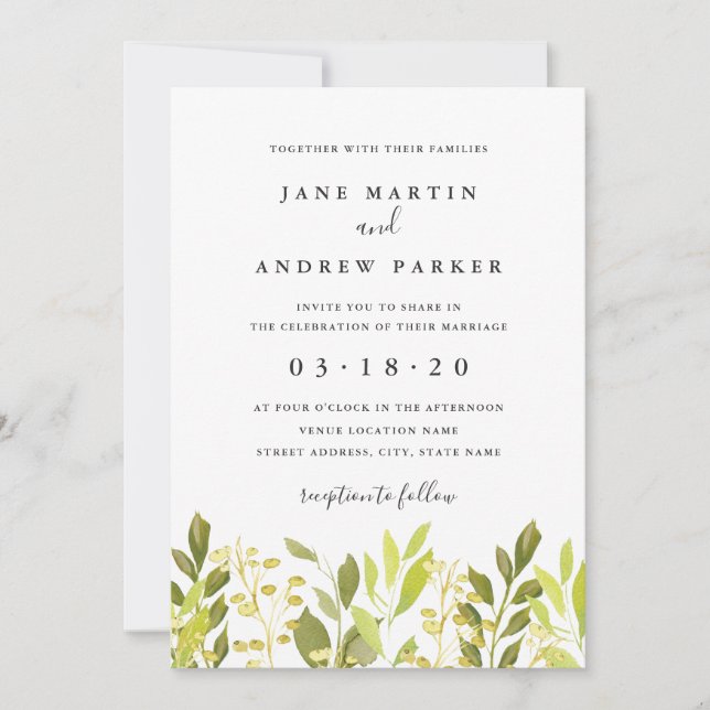 Botanical Foliage Green Wedding Invitation (Front)