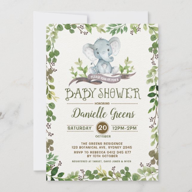Botanical Foliage Greenery Baby Shower Invite (Front)