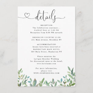 Botanical Foliage Greenery Heart Wedding Details Enclosure Card