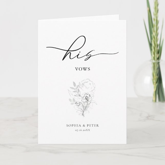 Botanical Foliage Illustration His Vows Card (Front)