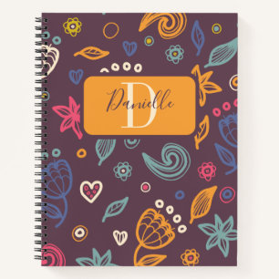 Botanical Foliage Illustration Monogram Name Notebook
