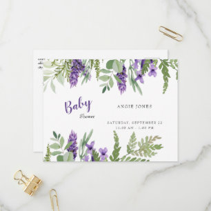 Botanical Foliage Lavender Baby Shower  Invitation