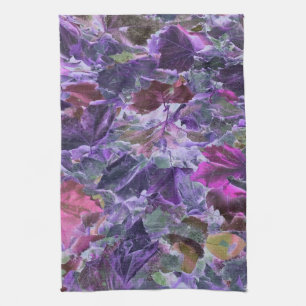 Botanical Foliage Leaf Pattern Pink Purple Tea Towel