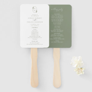 Botanical Foliage Monogram Wedding Program Hand Fan