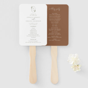 Botanical Foliage Monogram Wedding Program Hand Fan