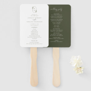 Botanical Foliage Monogram Wedding Program Hand Fan