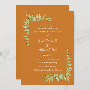 Botanical Foliage on Ochre Wedding Invitation