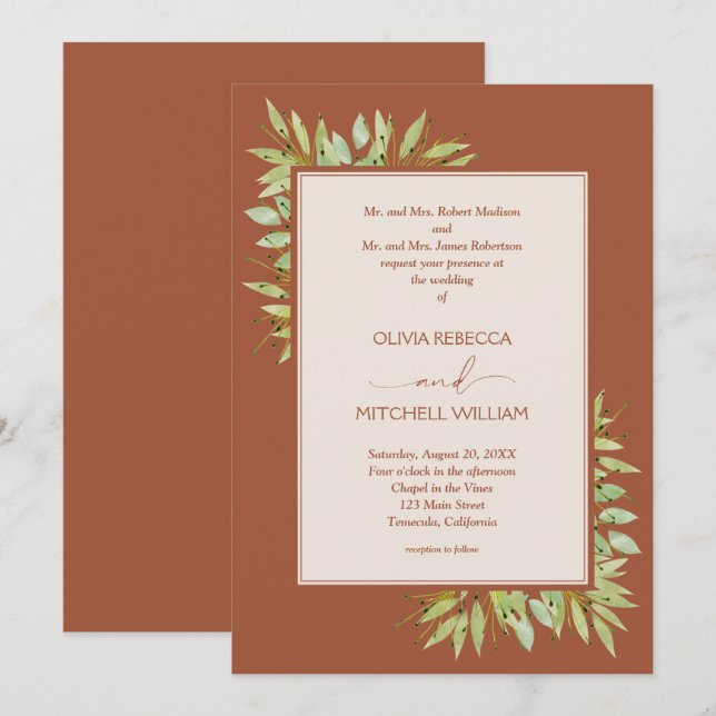 Botanical Foliage Terracotta Wedding Invitation (Front/Back)
