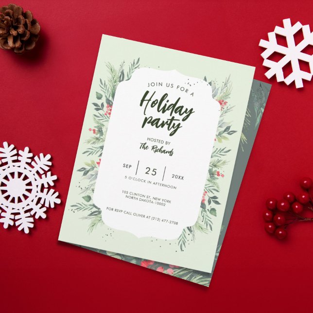 Botanical Foliage-themed Christmas Dinner Party Invitation (Botanical Foliage-themed Christmas Dinner Party Invitation)