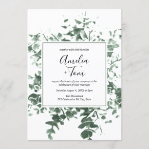 Botanical Foliage Watercolor Calligraphy Wedding Invitation