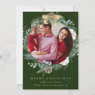 Botanical Foliage Wreath 1 Photo Merry Christmas Holiday Card