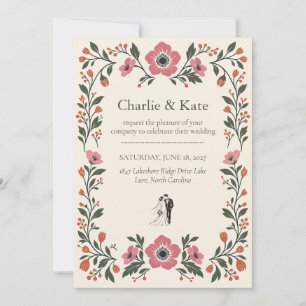 Botanical Folk Wedding Invitation - Anemone