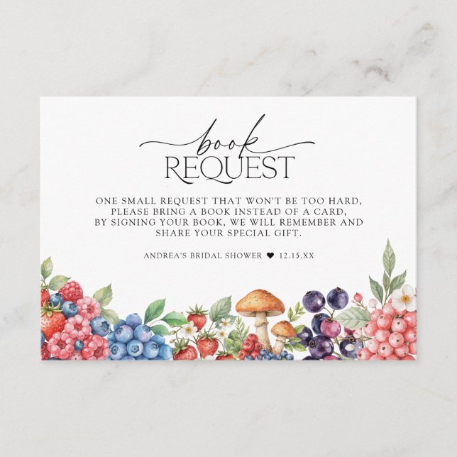 Botanical Forest Berries Baby Shower Book Request Enclosure Card (Front)