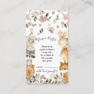 Botanical Forest Cute Baby Animal Diaper Raffle Enclosure Card