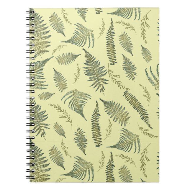 Botanical Forest Ferns 1.1 Yellow Cream BG Notebook (Front)