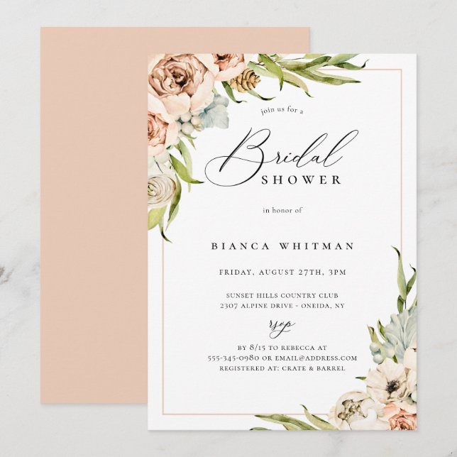 Botanical Forest Floral Bridal Shower Invitation (Front/Back)