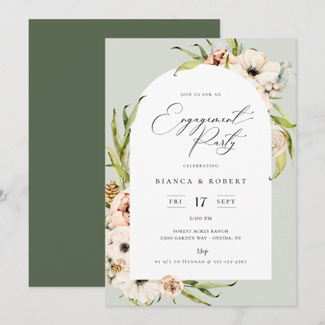Botanical Forest Floral Frame Engagement Party Inv Invitation (Front/Back)