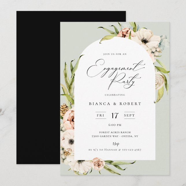 Botanical Forest Floral Frame Engagement Party Invitation (Front/Back)