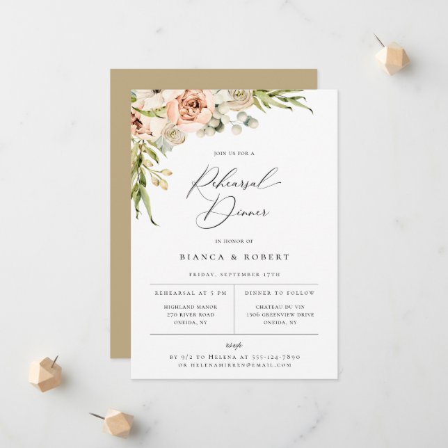 Botanical Forest Floral Rehearsal Dinner Announcement (Front/Back In Situ)