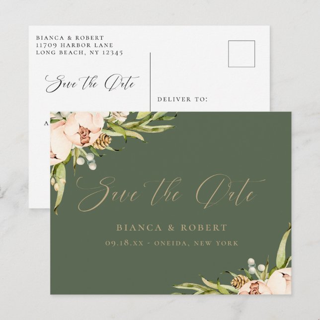 Botanical Forest Floral Save the Date Announcement Postcard (Front/Back)