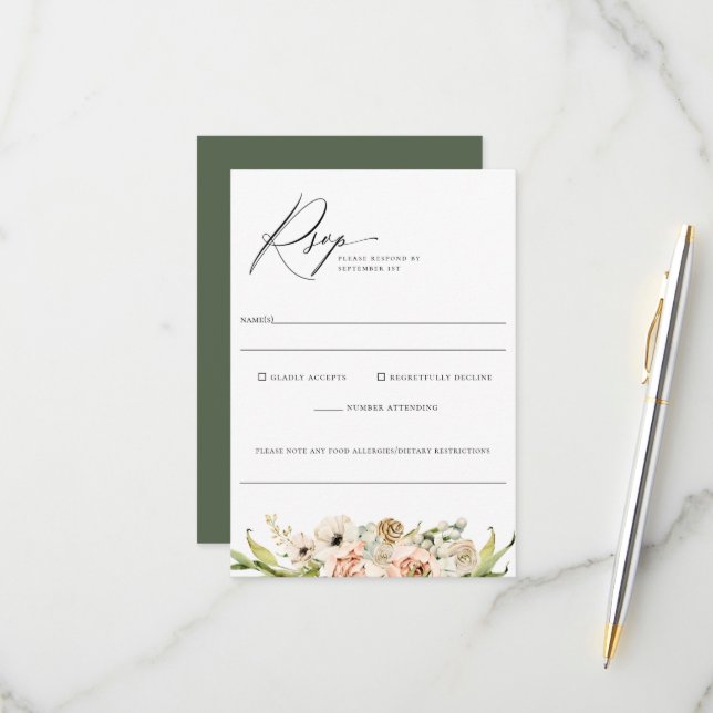 Botanical Forest Floral Wedding Food Allergy Rsvp (Front/Back In Situ)