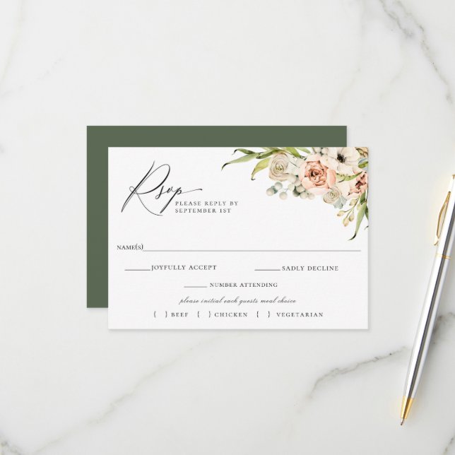 Botanical Forest Floral Wedding RSVP Meal Choice (Front/Back In Situ)