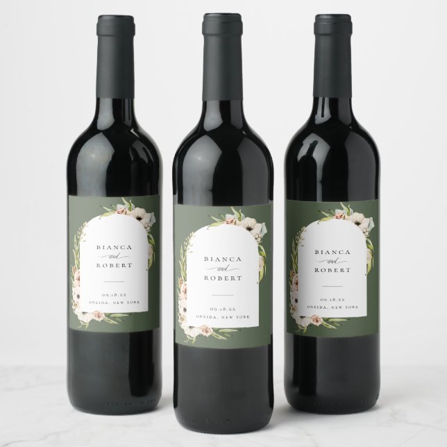 Botanical Forest Floral Wedding Wine Label (Bottles)