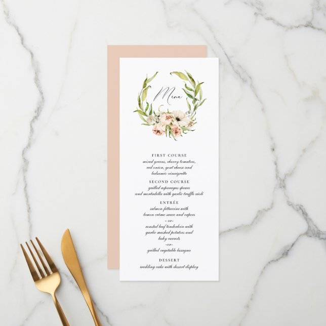 Botanical Forest Floral Wreath Calligraphy Menu (Front/Back In Situ)