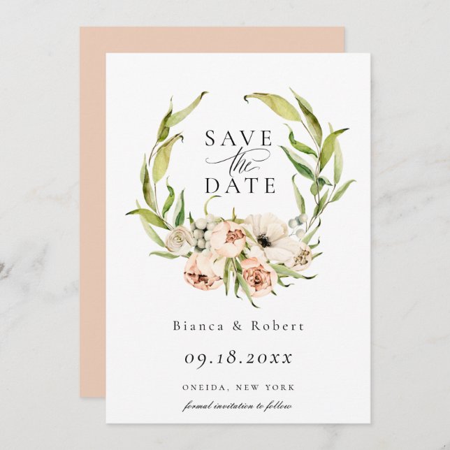Botanical Forest Floral Wreath Save The Date Annou Announcement (Front/Back)