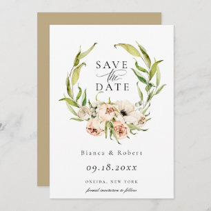 Botanical Forest Floral Wreath Save The Date Annou Announcement