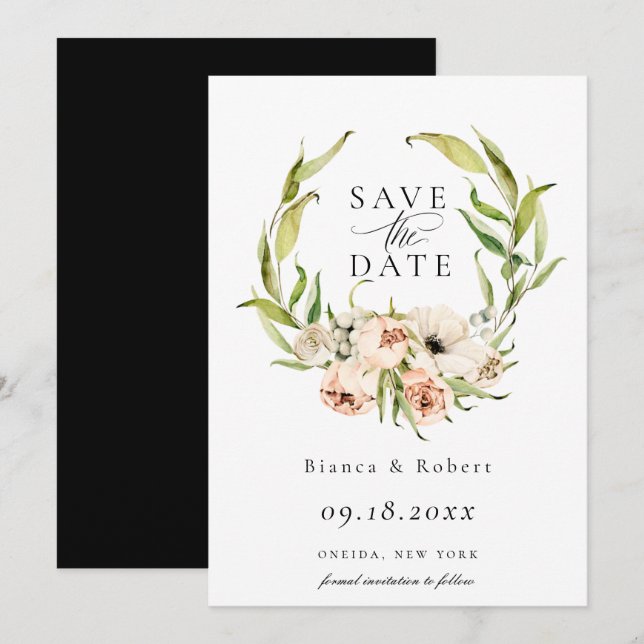 Botanical Forest Floral Wreath Save The Date Announcement (Front/Back)