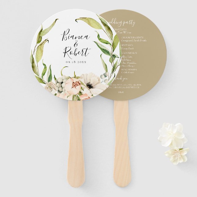 Botanical Forest Floral Wreath Wedding Hand Fan (Front and Back)