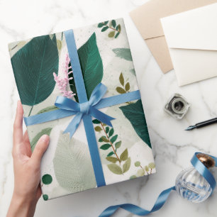 Botanical Forest Leaf White Floral Pattern Wrapping Paper
