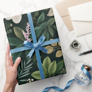 Botanical Forest Leaf White Floral Pattern Wrapping Paper