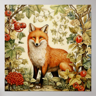 Botanical Fox Woodland Animal Art Poster